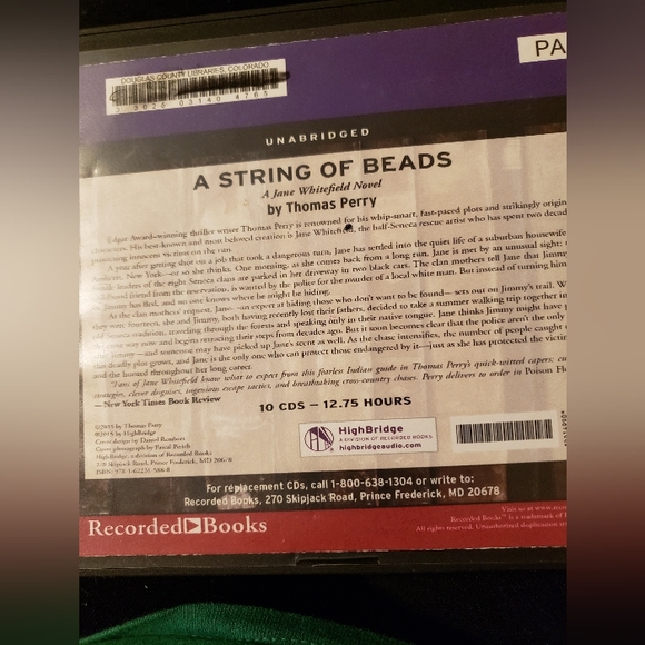 A String of Beads Book on CDs Thriller with Seneca Indian Jane by Thomas Perry - Picture 2 of 2